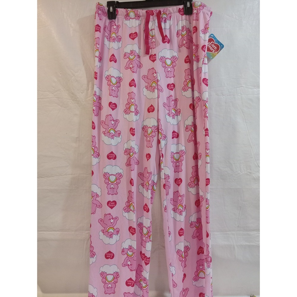 Care Bears Pink Cheer Bear Rainbow Cloud Pajama Pants Sleepwear  L New
